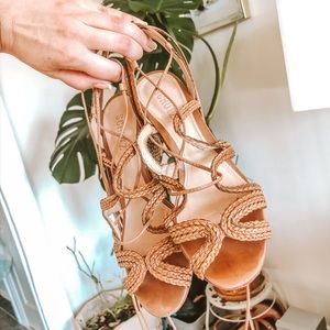 Schutz Wedge Braided Lace Up Sandals
